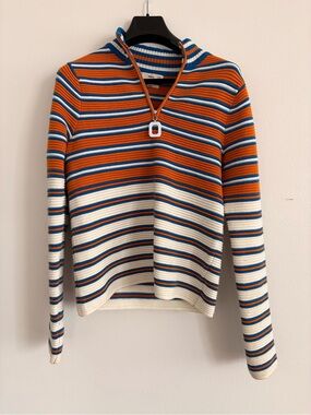 Mango Striped Half-Zip Sweater in Orange, Blue & Cream